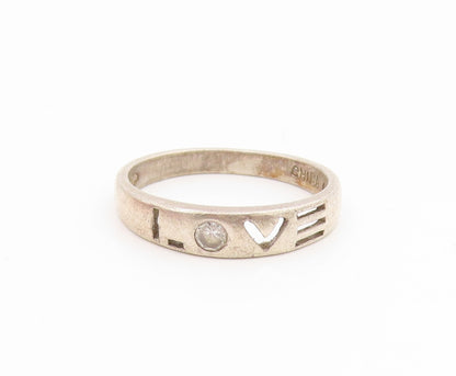 925 Sterling Silver Vintage Ring Modernist CZ Love Cutout Band  Sz 6  RG35219