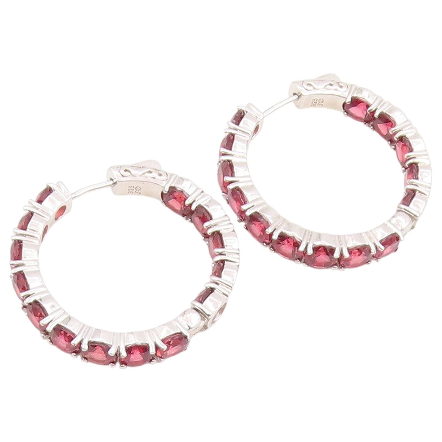 925 Sterling Silver Vintage Earrings Modernist Round Cut Topaz Hoops  EG14455