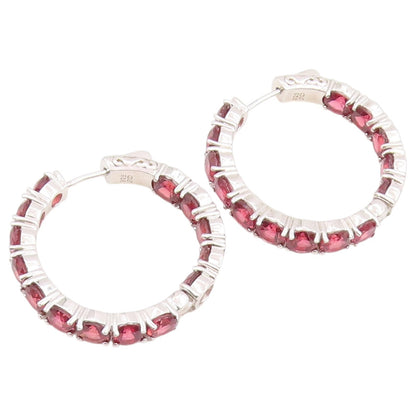 925 Sterling Silver Vintage Earrings Modernist Round Cut Topaz Hoops  EG14455