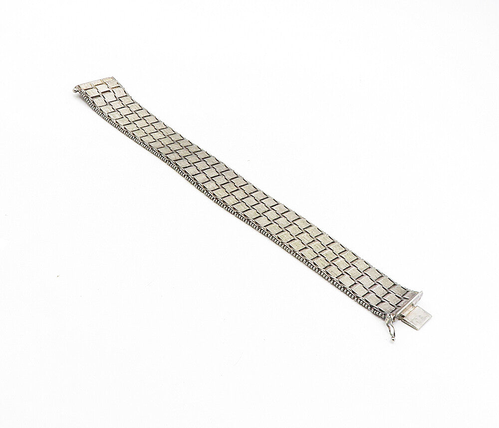 925 Sterling Silver Vintage Textured Square Link Flat Chain Bracelet  BT3985
