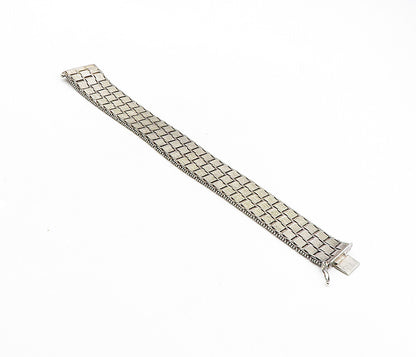 925 Sterling Silver Vintage Textured Square Link Flat Chain Bracelet  BT3985