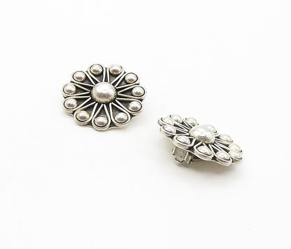 MEXICO 925 Sterling Silver  Vintage Flower Motif Non Pierce Earrings  EG3837