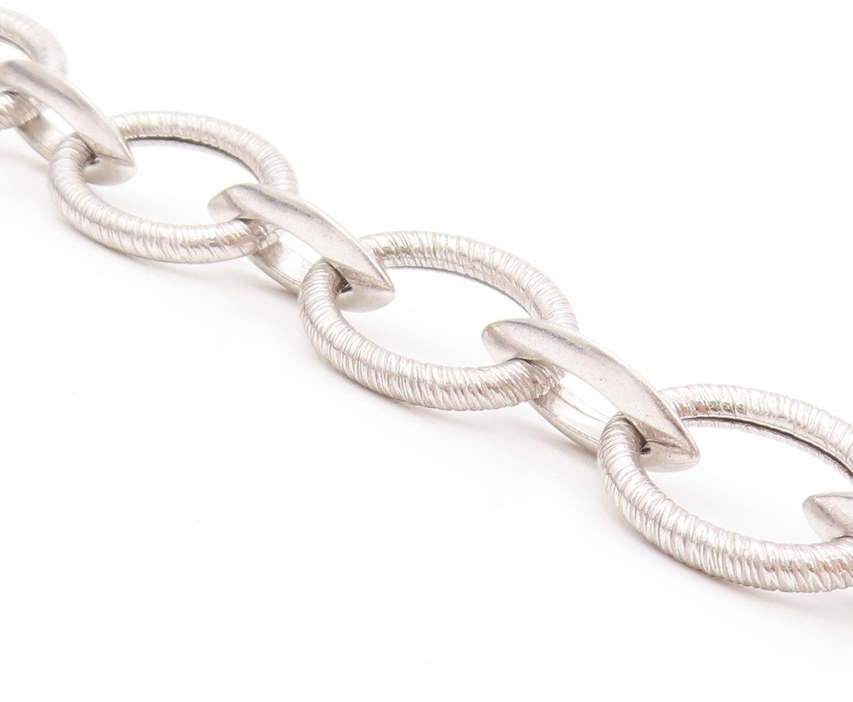 925 Sterling Silver Vintage Bracelet Eye Shape cutout & Linked Rings  BT11134