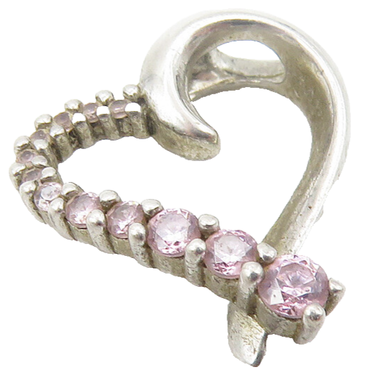 925 Sterling Silver  Vintage Petite Pink Topaz Open Love Heart Pendant  PT9419