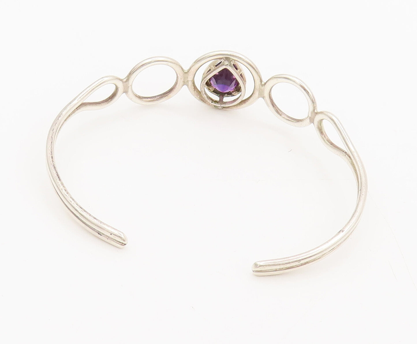 925 Sterling Silver Vintage Modernist Amethyst Halo Rings Cuff Bracelet BT9983