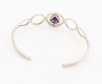 925 Sterling Silver Vintage Modernist Amethyst Halo Rings Cuff Bracelet BT9983