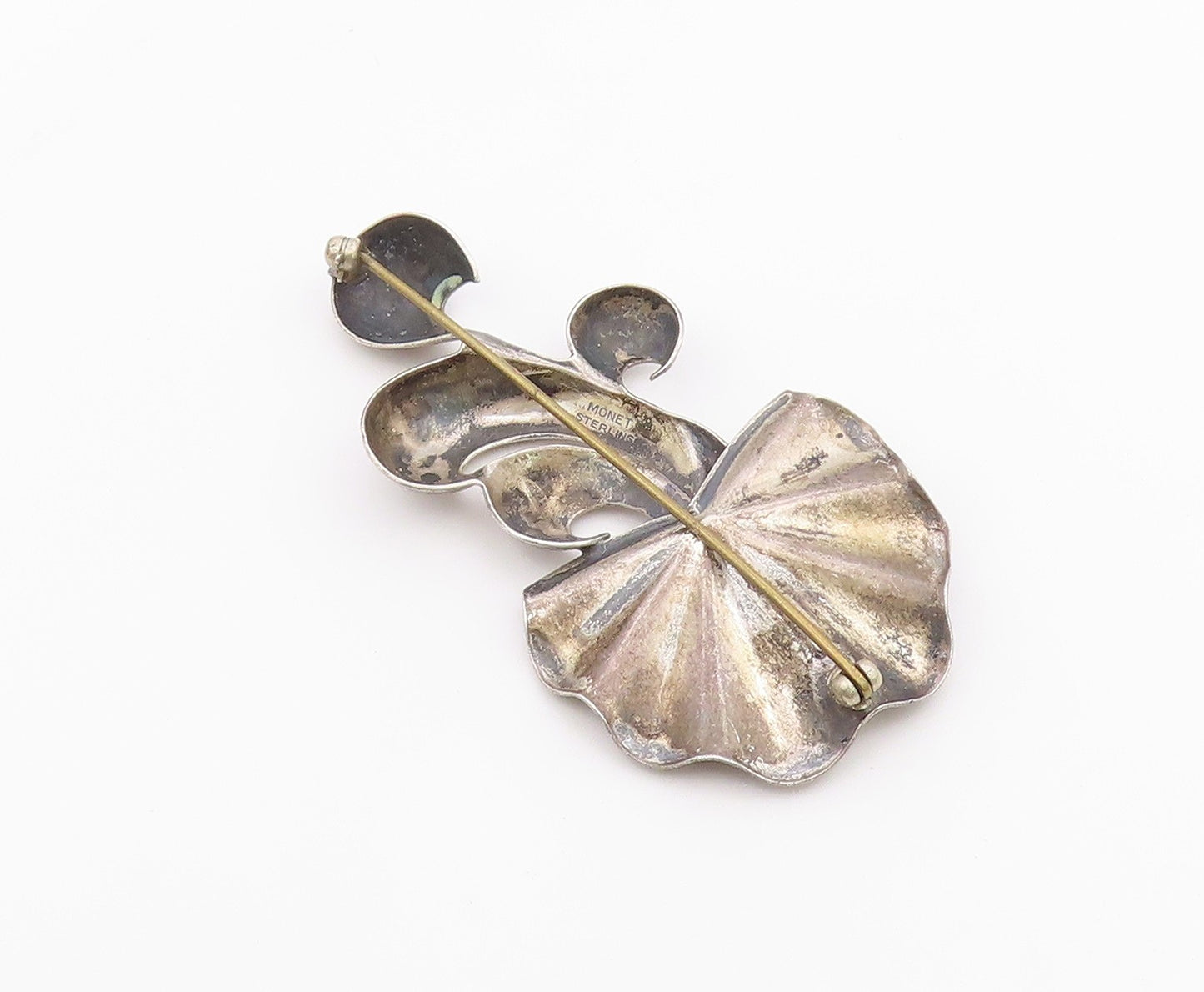MONET 925 Silver  Vintage Carved Swirls & Fluted Abstract Brooch Pin  BP9600