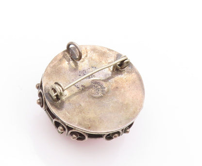 925 Sterling Silver Vintage Brooch MEXICO Gemstone Swirly Carved OPENS  BP11536