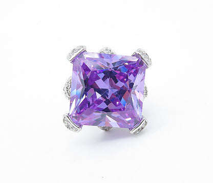 925 Sterling Silver  Sparkling Purple Cubic Zirconia Cocktail Ring Sz 7 RG7286