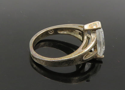 925 Silver  Vintage Tear Drop Cubic Zirconia Solitaire Ring Sz 7  RG22197