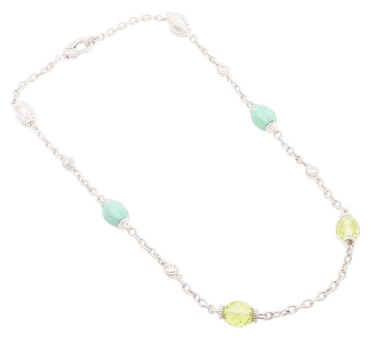 925 Sterling Silver Vintage Necklace JUDITH RIPKA Turquoise Citrine Chain NE4555
