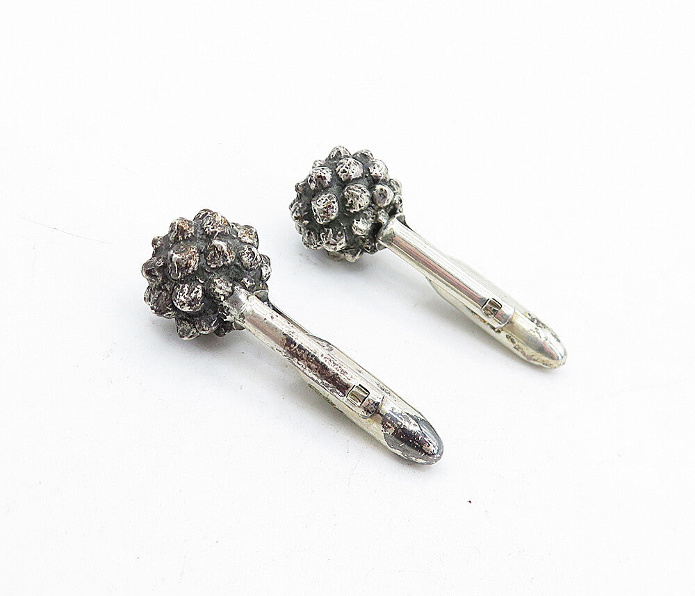 925 Sterling Silver  Vintage Antique Oxidized Spiked Ball Cuff Links  TR1087