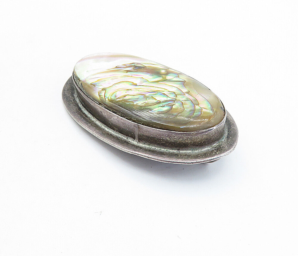 925 Sterling Silver Vintage Minimalist Abalone Shell Oval Pendant PT4606