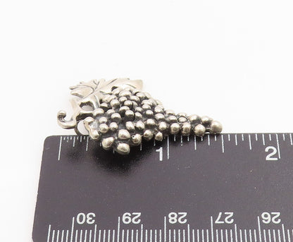 925 Sterling Silver Vintage Pendant Carved Grape Cluster With Leaf Charm PT25476