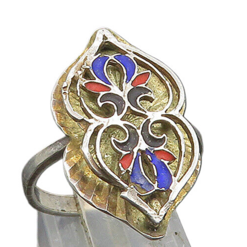 925 Sterling Silver  Vintage Enamel Swirl Hearts Band Ring Sz 7  RG23414