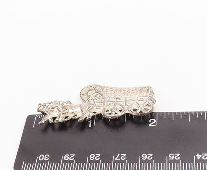 925 Sterling Silver Vintage Brooch Pin Solid Cutout Ancient Horse Cart  BP11081