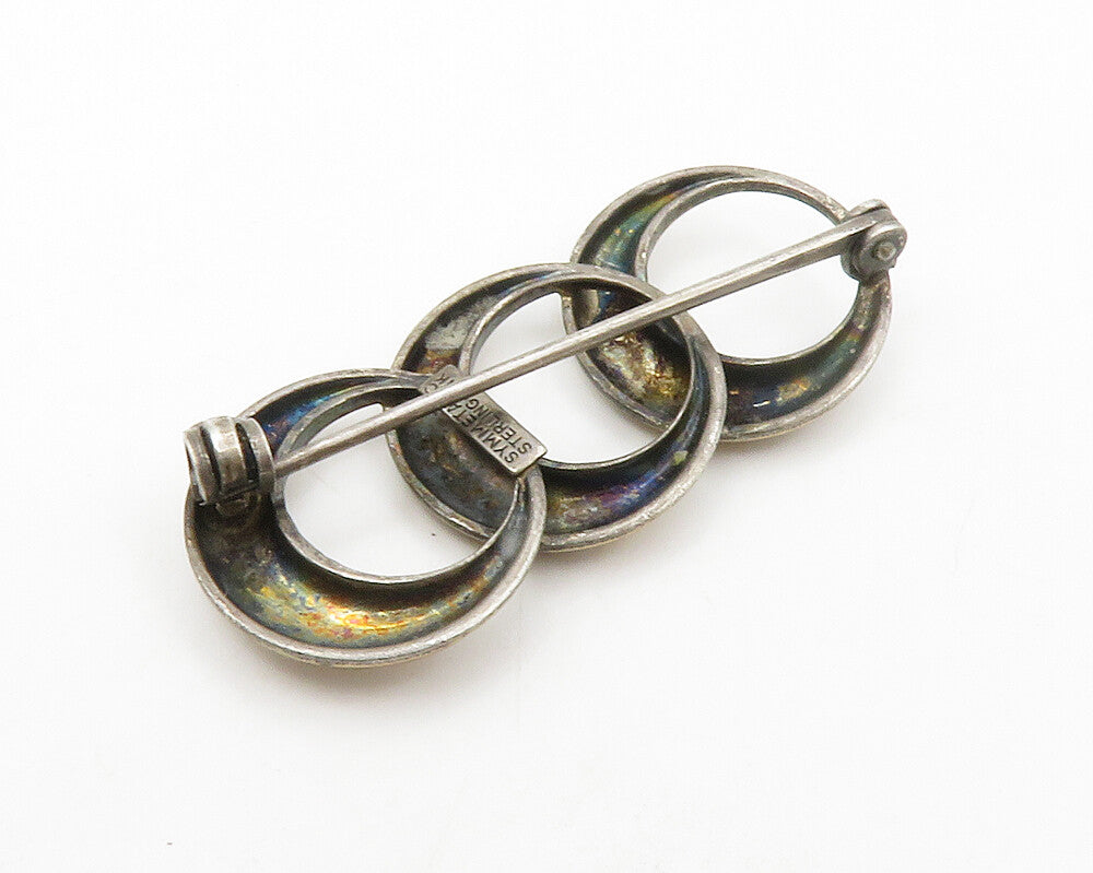 SYMMETALIC 925 Silver & 14K GOLD  Vintage Open Circles Brooch Pin  BP5288