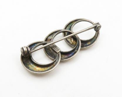 SYMMETALIC 925 Silver & 14K GOLD  Vintage Open Circles Brooch Pin  BP5288