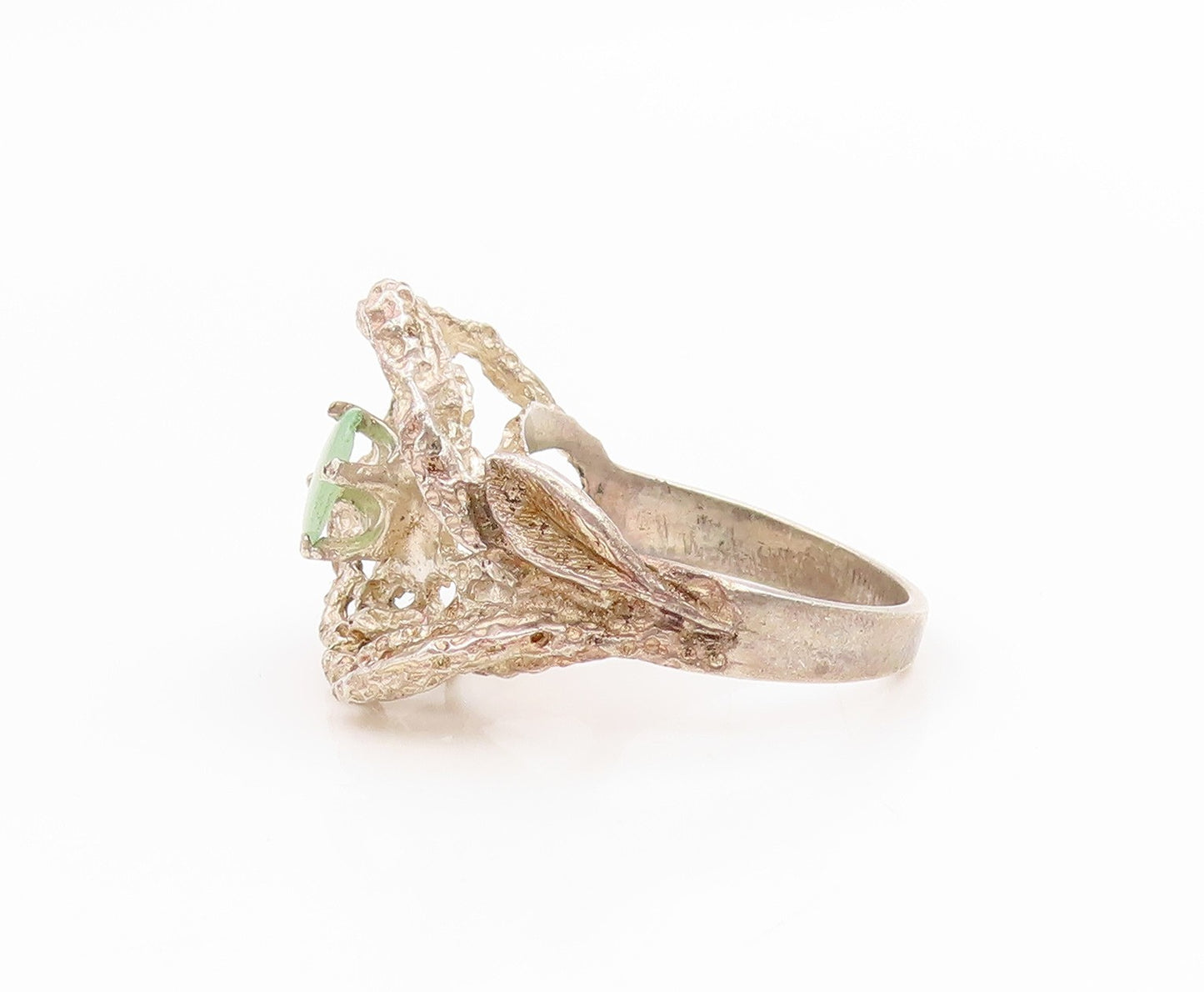 925 Sterling Silver Vintage Ring Jade Brutalist Design Band  Sz 7.5  RG35963
