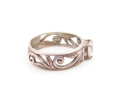 925 Sterling Silver Vintage Cubic Zirconia Swirl Vine Band Ring  Sz 8  RG20038