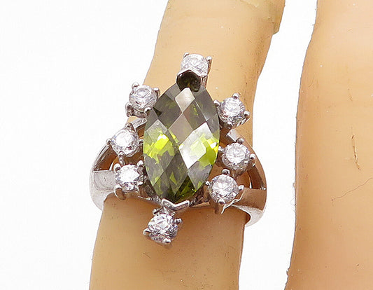 925 Sterling Silver  Marquise Cut Peridot & Topaz Cocktail Ring Sz 6  RG7292