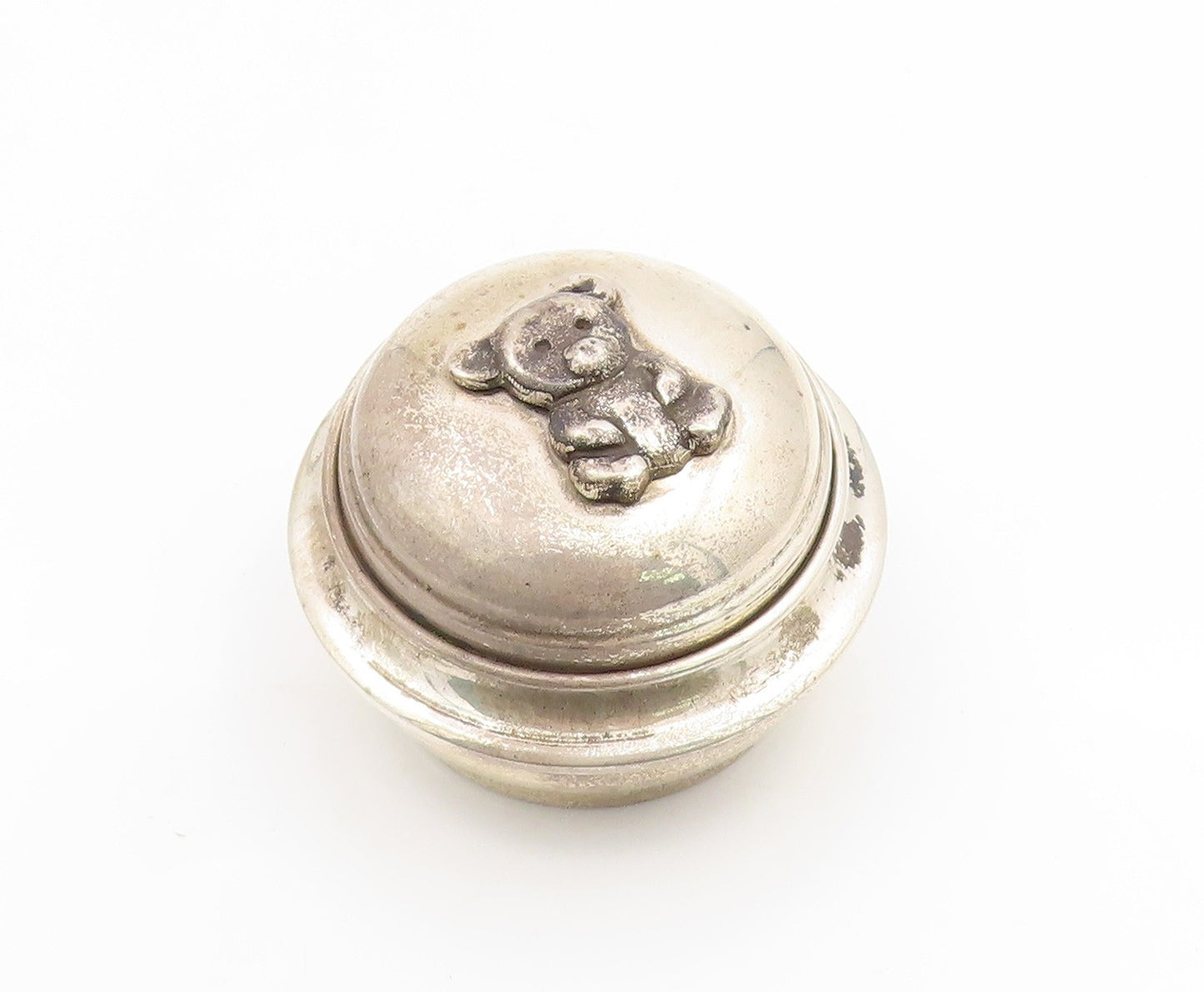 925 Sterling Silver Vintage Trinket Box VOURAKIS Carved Teddy Bear Motif  TR4220