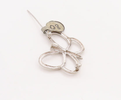 925 Sterling Silver Vintage Brooch Pin Cutout Diamonds Inlay Butterfly  BP11049