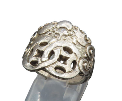 EUROPEAN 925 Silver Vintage Interlocking Circle Spiral Wrap Ring Sz 8 RG24954