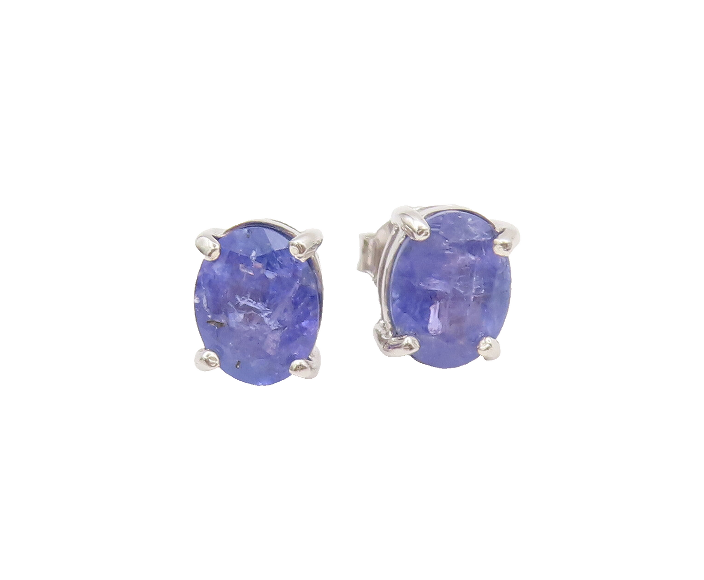 925 Sterling Silver  Vintage Minimalist Oval Tanzanite Stud Earrings  EG12781