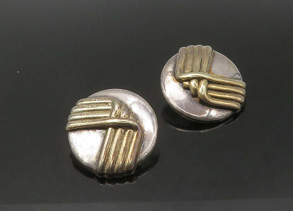 925 Sterling Silver  Vintage Two Tone Round Non Pierce Drop Earrings  EG10820