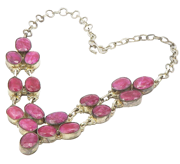 925 Sterling Silver  Vintage Faceted Ruby Shiny Cable Chain Necklace  NE2967