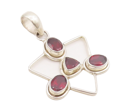 925 Sterling Silver Vintage Pendant Oval & Triangle Cut Garnet Triangle  PT23410