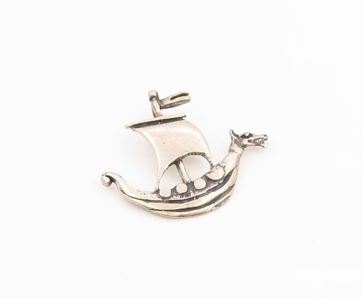 925 Sterling Silver Vintage Pendant Dragon Head Sailing Ship Charm  PT26052