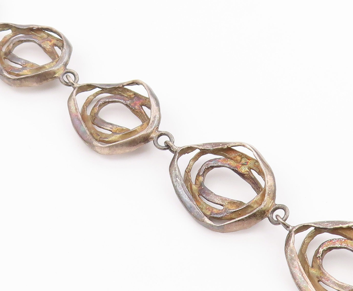 925 Sterling Silver Vintage Bracelet Brutalist Concentric Nest Loop Link BT12199