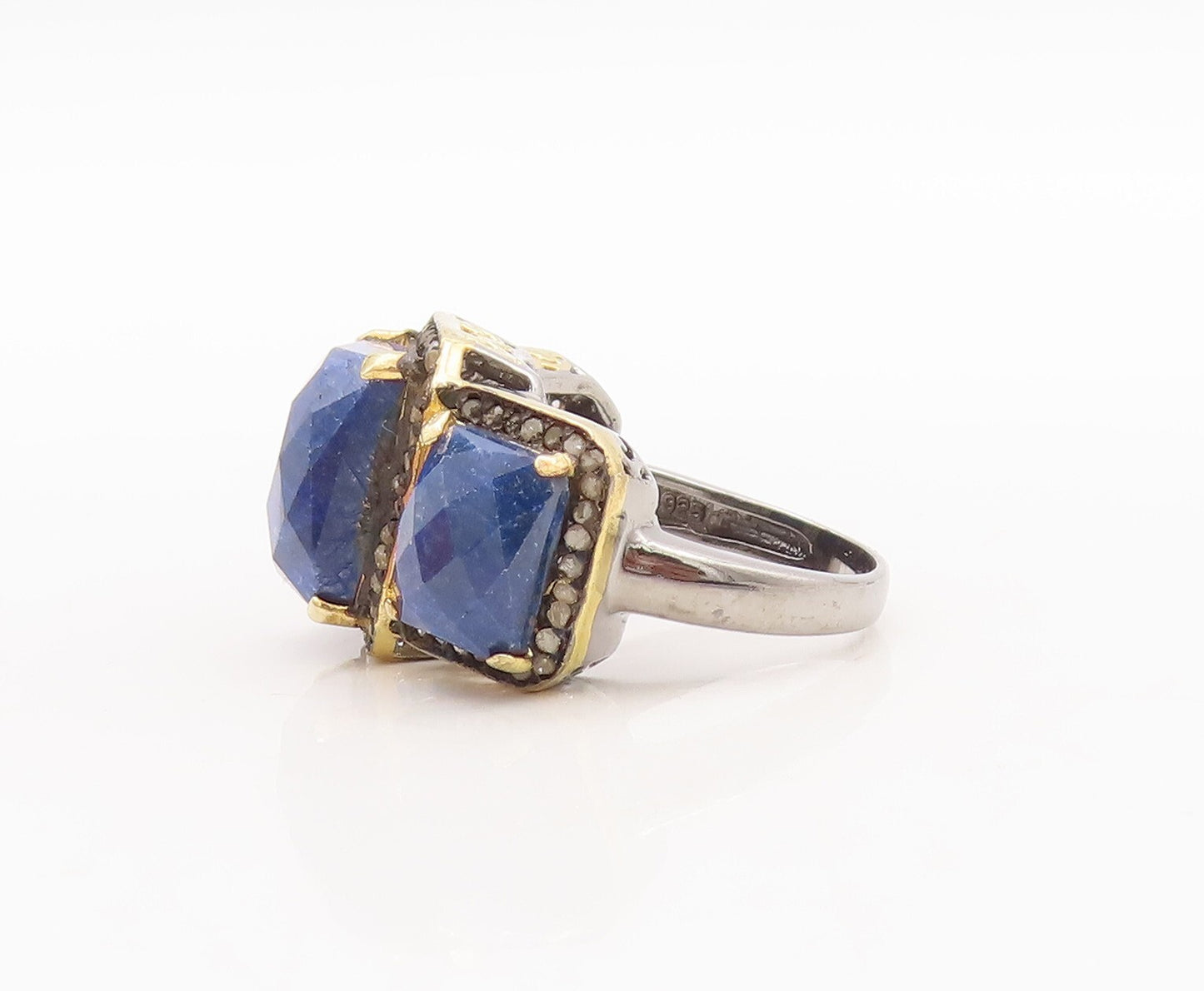 925 Sterling Silver Vintage Ring Gold Plated Diamond & Gemstone  Sz 8  RG29679