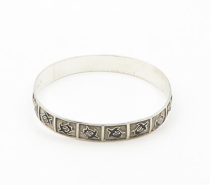 925 Sterling Silver  Vintage Black Onyx Turtle Motif Bangle Bracelet  BT6488