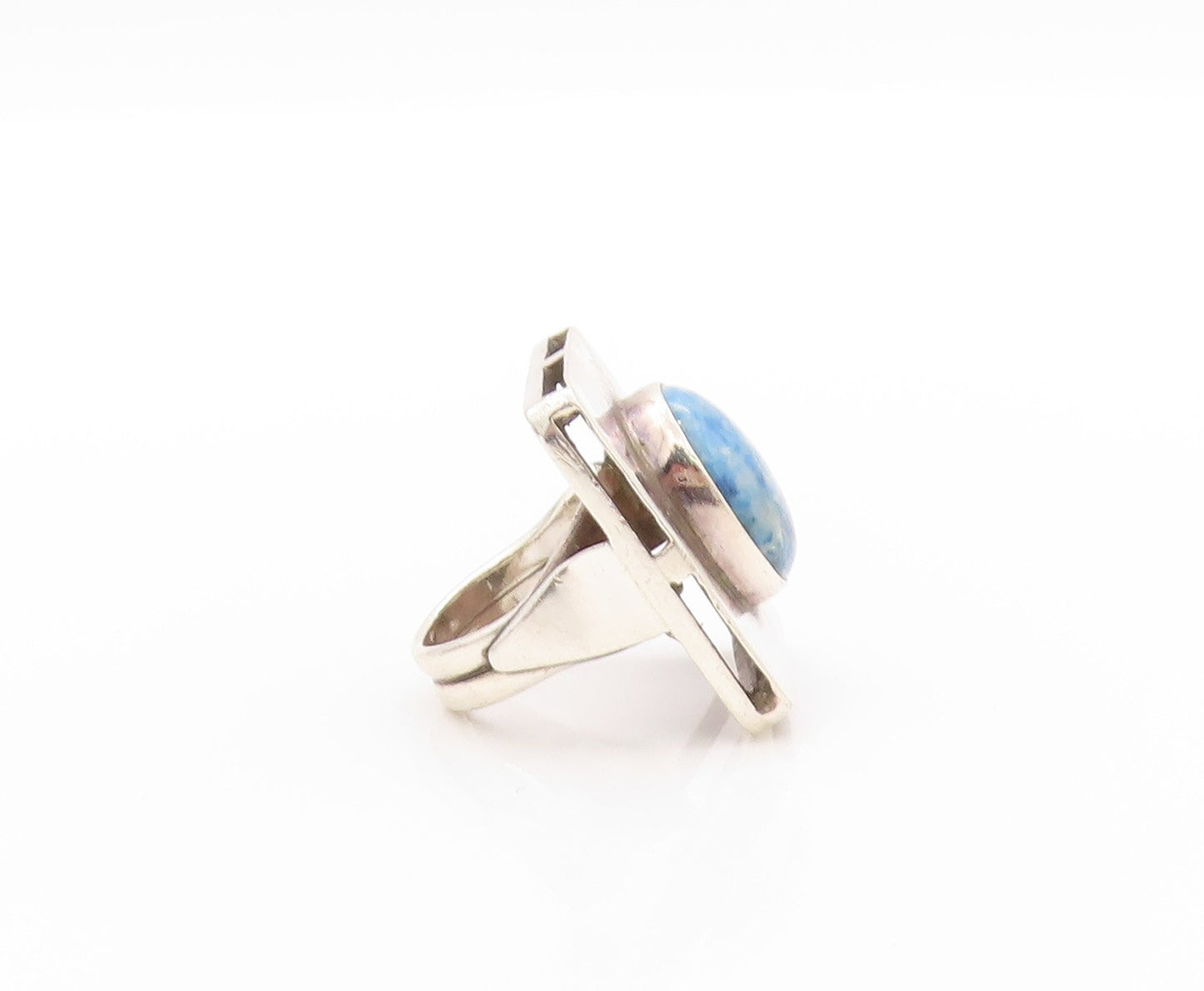 925 Sterling Silver Vintage Ring Minimalist Oval Cabochon Sodalite Sz 8  RG32594
