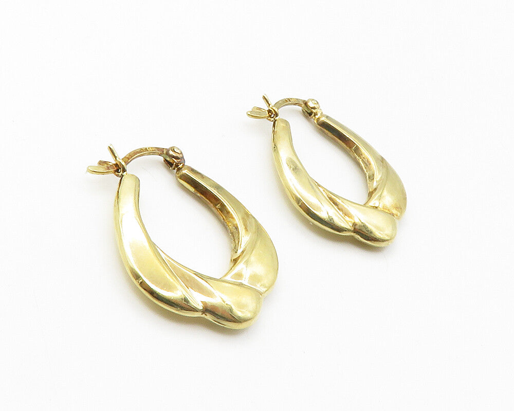 925 Sterling Silver  Vintage Shiny Gold Plated Hollow Hoop Earrings  EG7376
