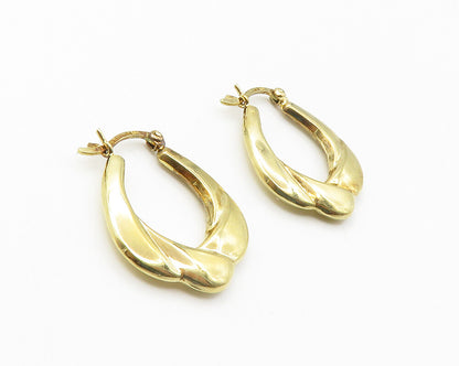 925 Sterling Silver  Vintage Shiny Gold Plated Hollow Hoop Earrings  EG7376