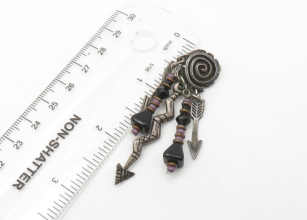 SOUTHWESTERN 925 Silver Vintage Onyx & Sugilite Non Pierce Earrings EG10681