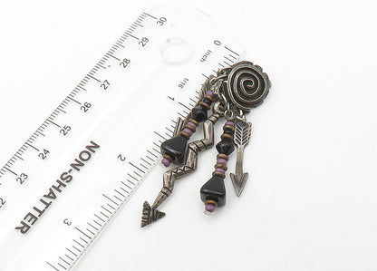SOUTHWESTERN 925 Silver Vintage Onyx & Sugilite Non Pierce Earrings EG10681