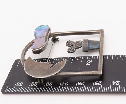 925 Sterling Silver Vintage Brooch Pin Cutout Abalone View Of Window  BP11226