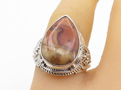 925 Sterling Silver  Tear Drop Agate Swirl Twist Cocktail Ring Sz 8  RG8322