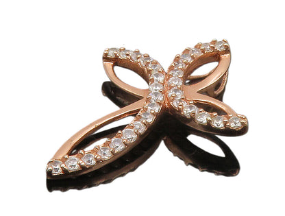 925 Sterling Silver  Topaz Rose Gold Plated Religious Cross Pendant  PT11388