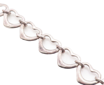 925 Sterling Silver  Vintage Oxidized Open Love Heart Chain Bracelet  BT1303