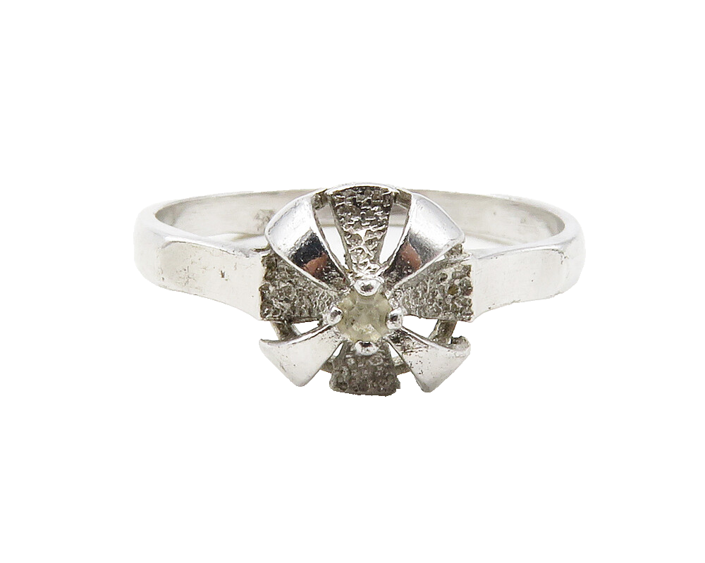 925 Sterling Silver  Petite White Topaz Floral Dome Band Ring Sz 6  RG12580