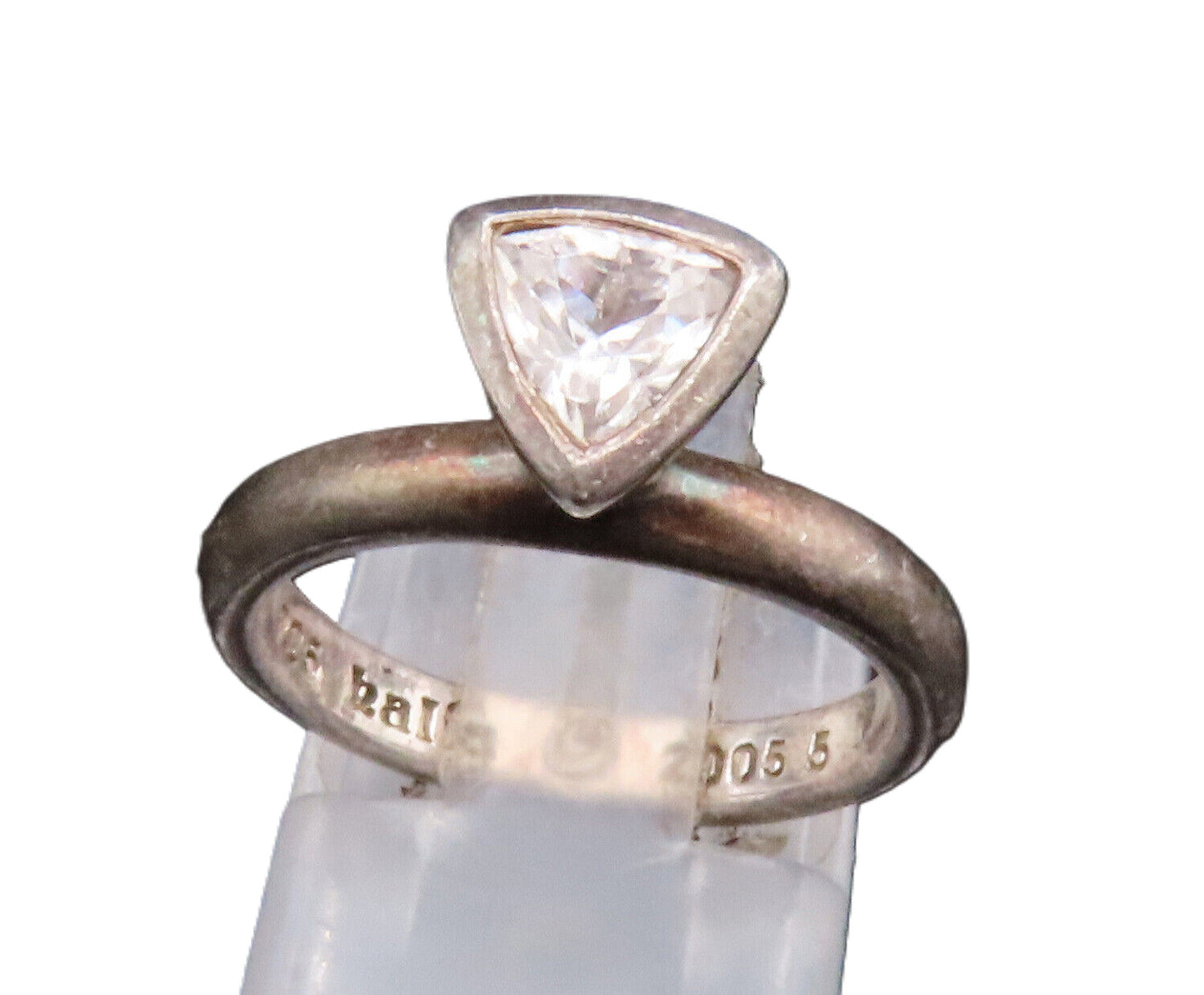 HALIA 925 Silver  Vintage Minimalist Triangle Cubic Zirconia Ring Sz 5 RG25090