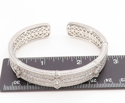 925 Sterling Silver Vintage Bracelet JUDITH RIPKA Elegant CZ Wide Cuff  BT11927