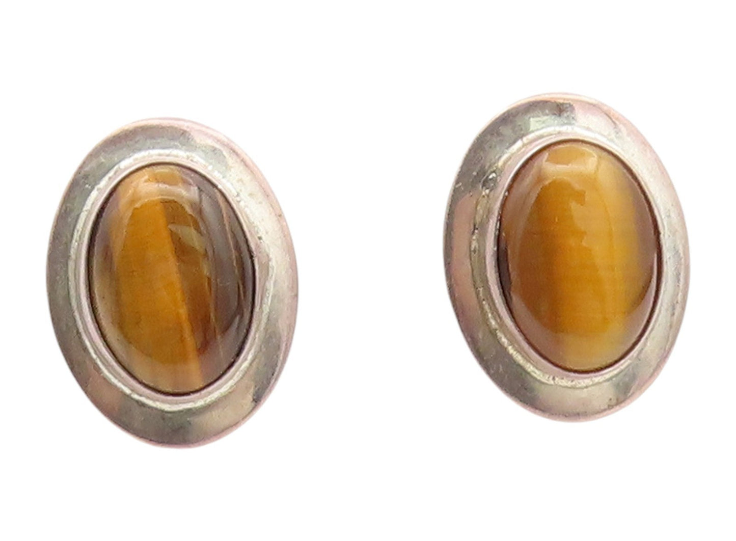 925 Sterling Silver Vintage Earrings NAVAJO Oval Tiger's Eye Studs  EG14197