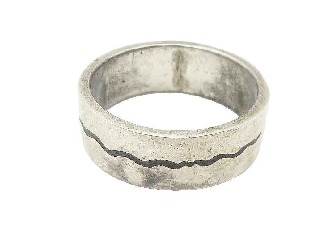 925 Sterling Silver  Vintage Love Heart Scribble Smooth Band Ring Sz 8 RG10712